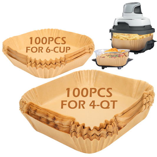 BYKITCHEN 200pcs Air Fryer Liners for Ninja CRISPi/Crispy Portable Glass Air Fryer UK, 100pcs for 3.8L & 100pcs for 1.4L, Square Airfryer Liners Disposable, Accessories for Ninja Crisper FN101UK