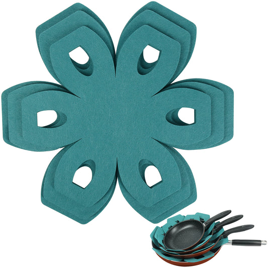 BYKITCHEN Pot Pan Protectors, Set of 6 & 3 Different Sizes, Felt Pot Protectors for Stacking, Cyan Pan Separators Protectors for Stacking and Protecting Your Cookware