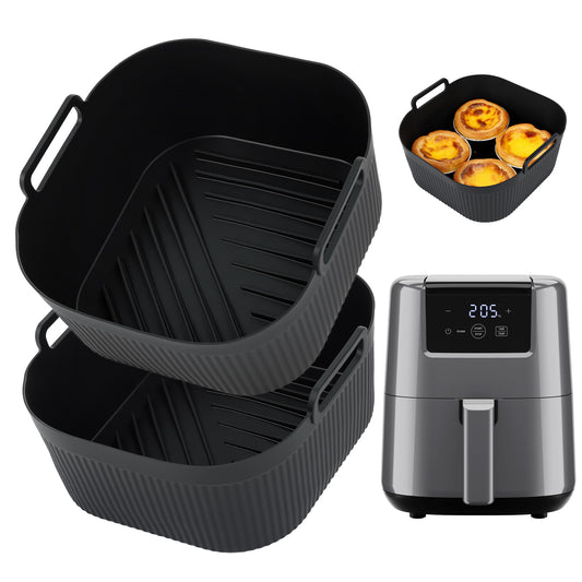 BYKITCHEN 2PCS Air Fryer Liners Silicone for Chefman/Midea/Cosori Small/Mini 2L Square Airfryer, 5.5 Inch Silicone Liners/Trays for Air Fryer, Also Compatible with Daewoo & Other Single Fryers