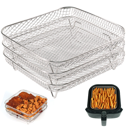 BYKITCHEN Air Fryer Racks, Square Three Layers Stacking 304 Stainless Steel Rack, Air Fryer Basket Tray, Air Fryer Accessories, Grilling Rack, Cooking Rack for Instant, Cosori Air Fryer