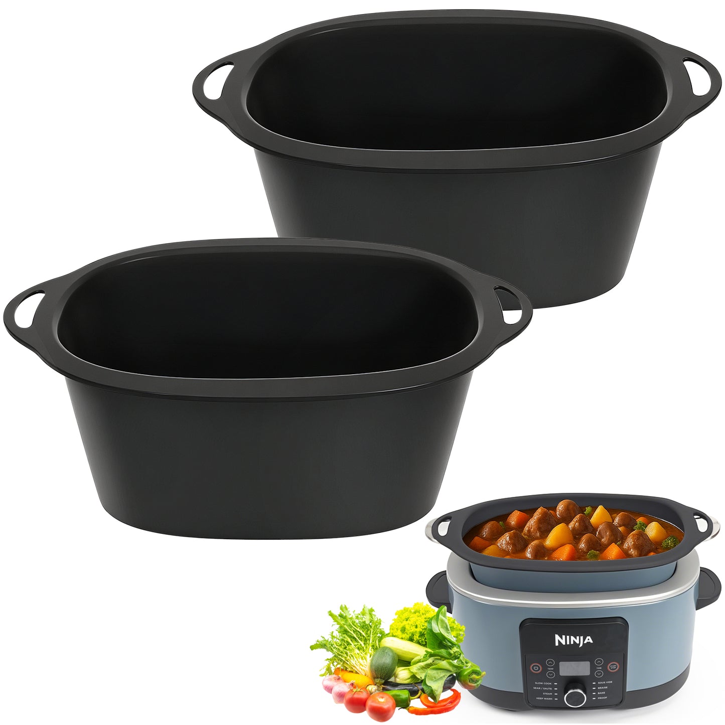 BYKITCHEN Silicone Slow Cooker Liners Compatible with Ninja Foodi Possible Cooker 8 in 1 MC1001UK, MC1001UKSTGD, MC1001UK Series, 2Pcs Reusable Silicone Liner, Ninja Slow Cooker Accessories