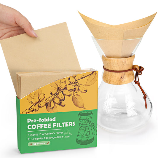BYKITCHEN Pre-folded Pour Over Coffee Filter, Natural Unbleached Square Disposable Coffee Filter Papers for Pour-Over Coffee Maker Drippers and More(Set of 50)