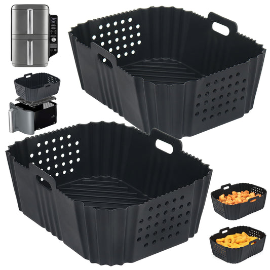 BYKITCHEN Silicone Air Fryer Liner for Ninja Double Stack Air Fryer XL SL400UK, Perforated 2PCS Air Fryer Liners, Air Fryer Accessories for Ninja Double Stack 9.5L Vertical Dual Drawer Air Fryer