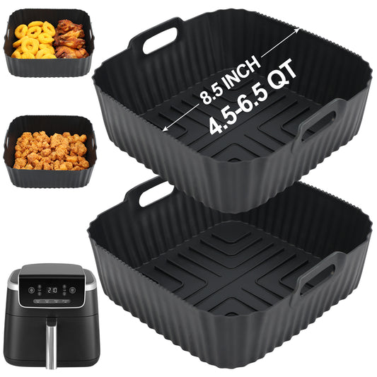 BYKITCHEN Air Fryer Silicone Liners for Ninja Air Fryer Pro 5 QT AF141, Ninja AG301, Cosori 5QT/6QT & Other 4.5-6.5 QT Airfryer, 8.5in Square Air Fry Liners, Airfryer Accessories(Set of 2)