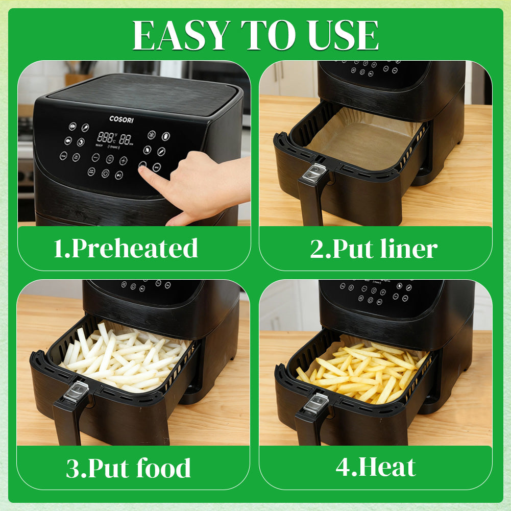 BYKITCHEN 100pcs Air Fryer Paper, 7.9 Inch Large Air Fryer Liner Disposable, Airfryer Accessories, Parchment Paper for Air Fryer, Compatible with COSORI, Ninja Speedi 5.7L, Tower, Salter