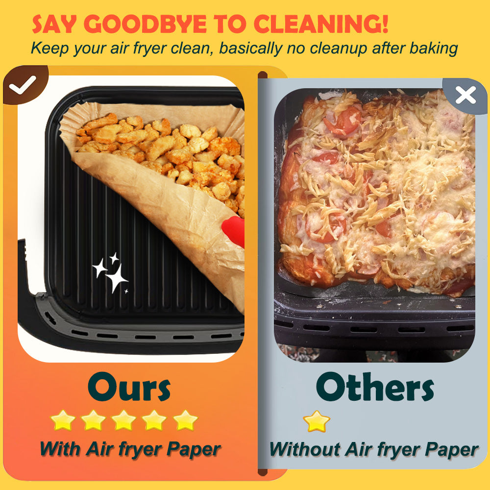 BYKITCHEN 100PCS Air Fryer Liners for Tefal Easy Fry Pizza Air Fryer 10 Inch, 25.5cm Large Disposable Airfryer Liners Square, Parchment Paper Accessories for Fryers with Pizza Drawer & Oven