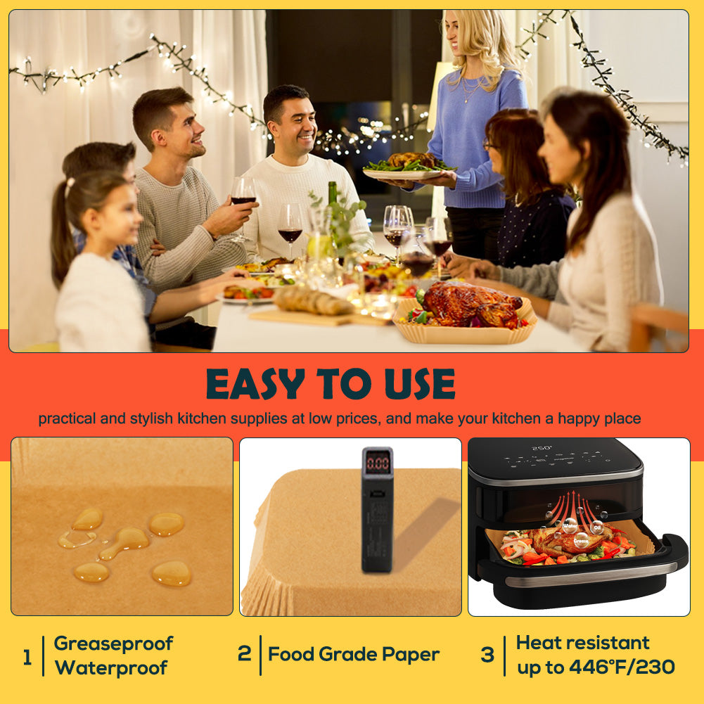 BYKITCHEN 100PCS Air Fryer Liners for Tefal Easy Fry Pizza Air Fryer 10 Inch, 25.5cm Large Disposable Airfryer Liners Square, Parchment Paper Accessories for Fryers with Pizza Drawer & Oven