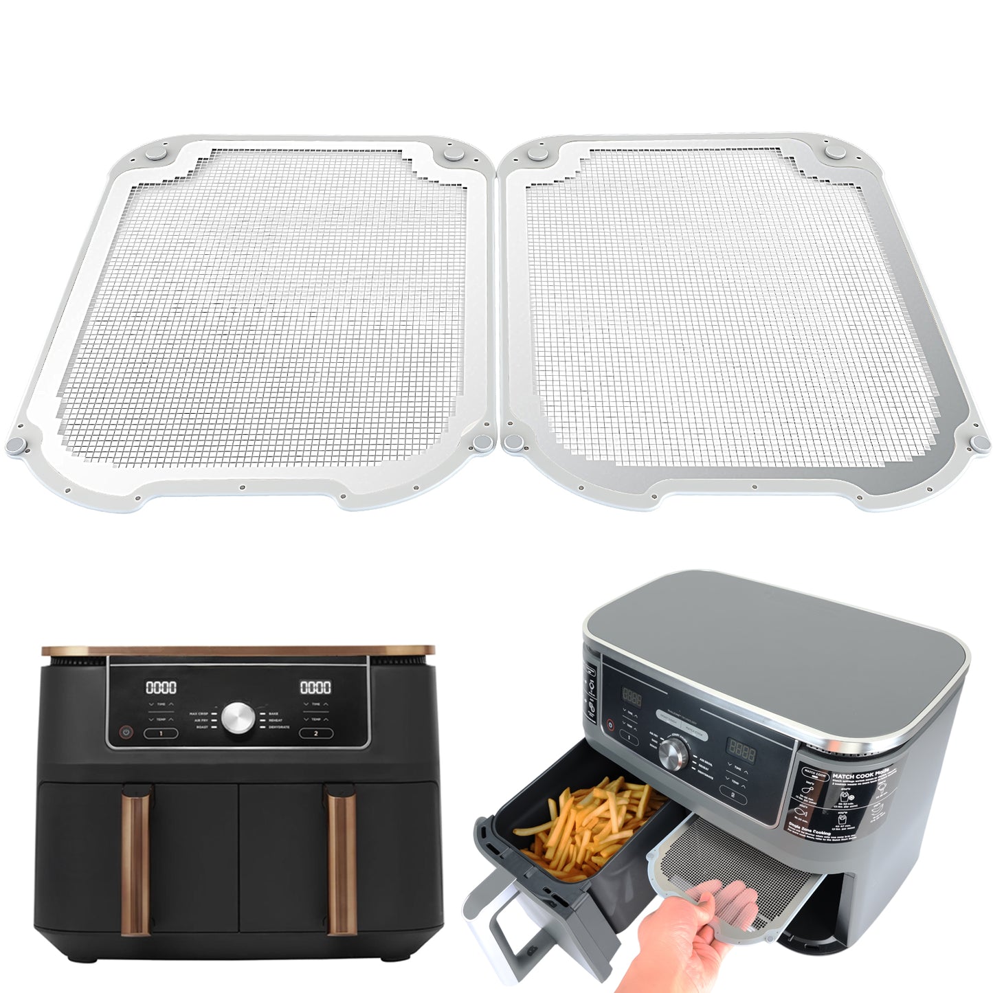 BYKITCHEN Air Fryer Accessories for Ninja Dual 9.5L AF400UK/DZ400UKSTGD/AF400UKCP, 2PCS Magnetic Splatter Guard for Airfryer, Special Compatible with Ninja Foodi Max Double Air Fryer