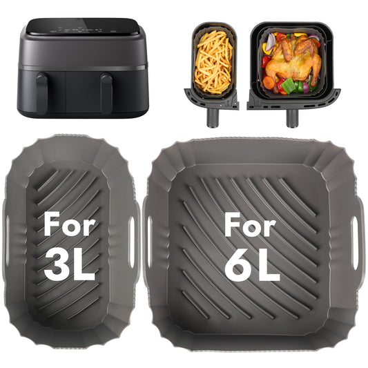 BYKITCHEN Silicone Air Fryer Liners for Phillips, 2PCS Air Fryer Accessories for Philips Dual Basket 3000 Series 9L (3L & 6L) / Tefal/Cookwise 2 Drawer Airfryer