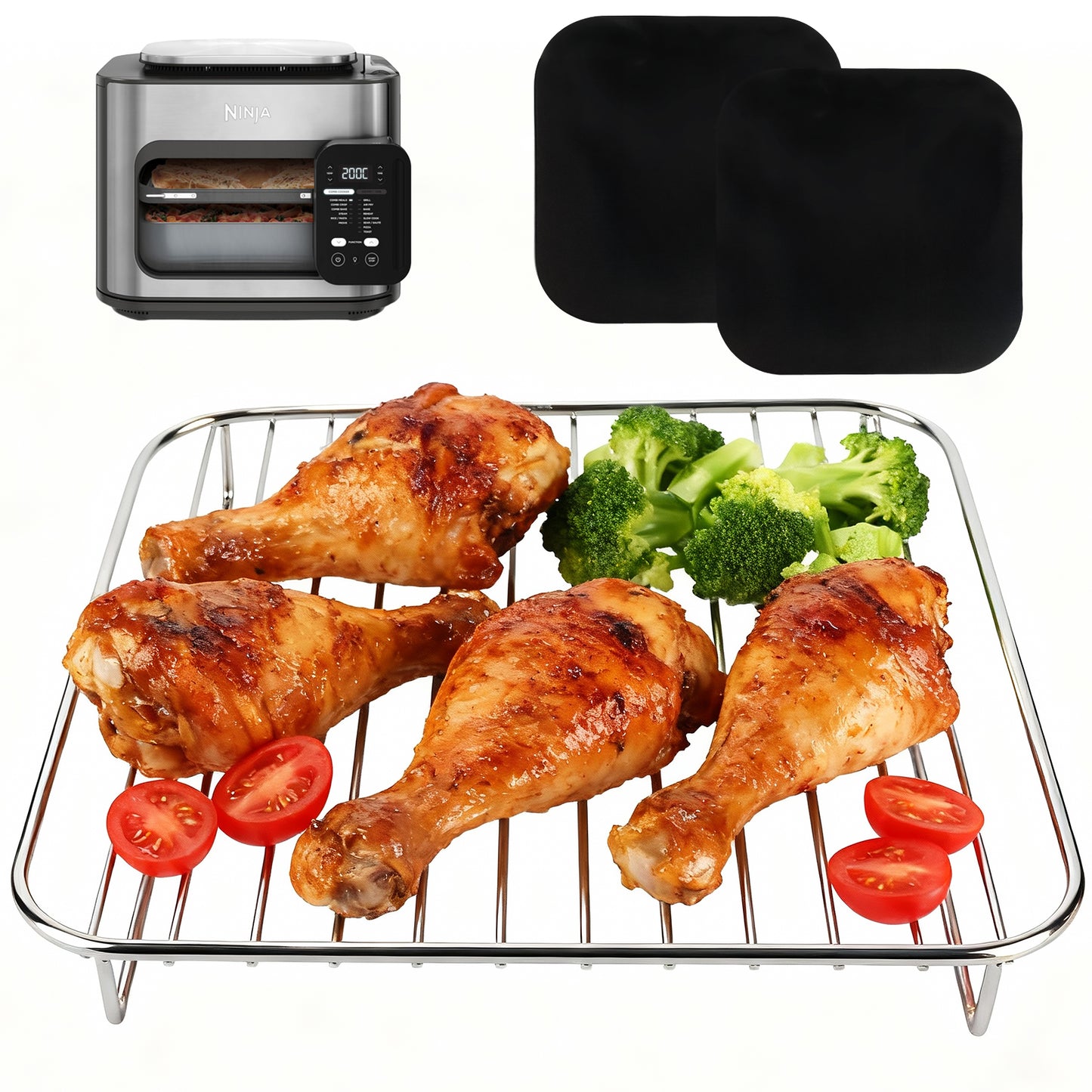 BYKITCHEN Air Fryer Accessories for Ninja Combi 12-in-1 Multi-Cooker, Air Fryer Rack with 2 Oven Liner for Ninja Microwave Oven, Air Fryer SPF700UK, Grill/Roasting Rack