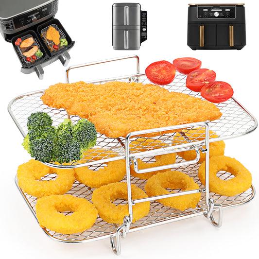 BYKITCHEN Air Fryer Accessories for Ninja Foodi Max Dual Zone AF400UK 9.5L, Rasied Two Layer Air Fryer Rack, Airfryer Accessories for AF400UK, Grilling Tray for Ninja Stack/Tower 9L/ EMtronics Fryer