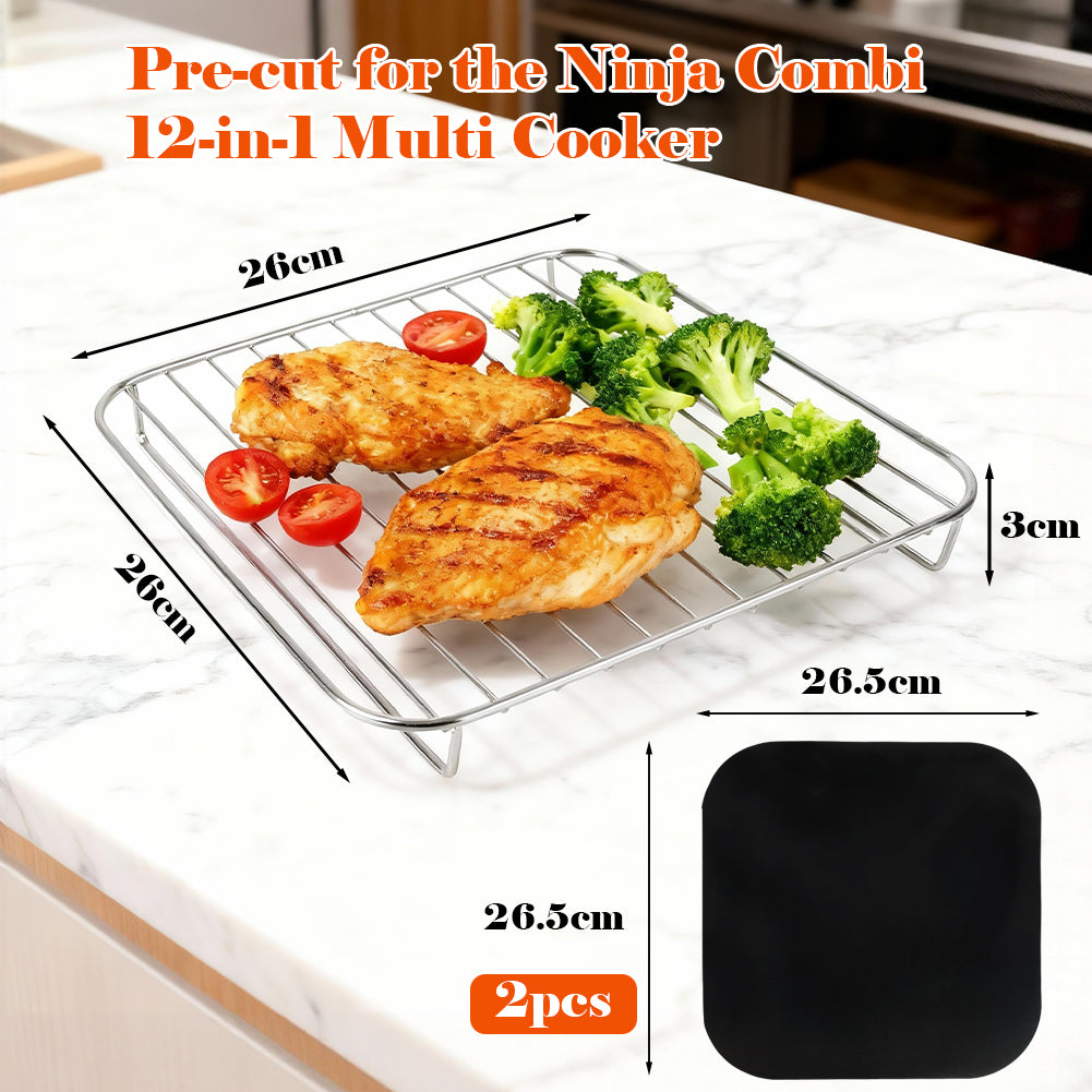 BYKITCHEN Air Fryer Accessories for Ninja Combi 12-in-1 Multi-Cooker, Air Fryer Rack with 2 Oven Liner for Ninja Microwave Oven, Air Fryer SPF700UK, Grill/Roasting Rack