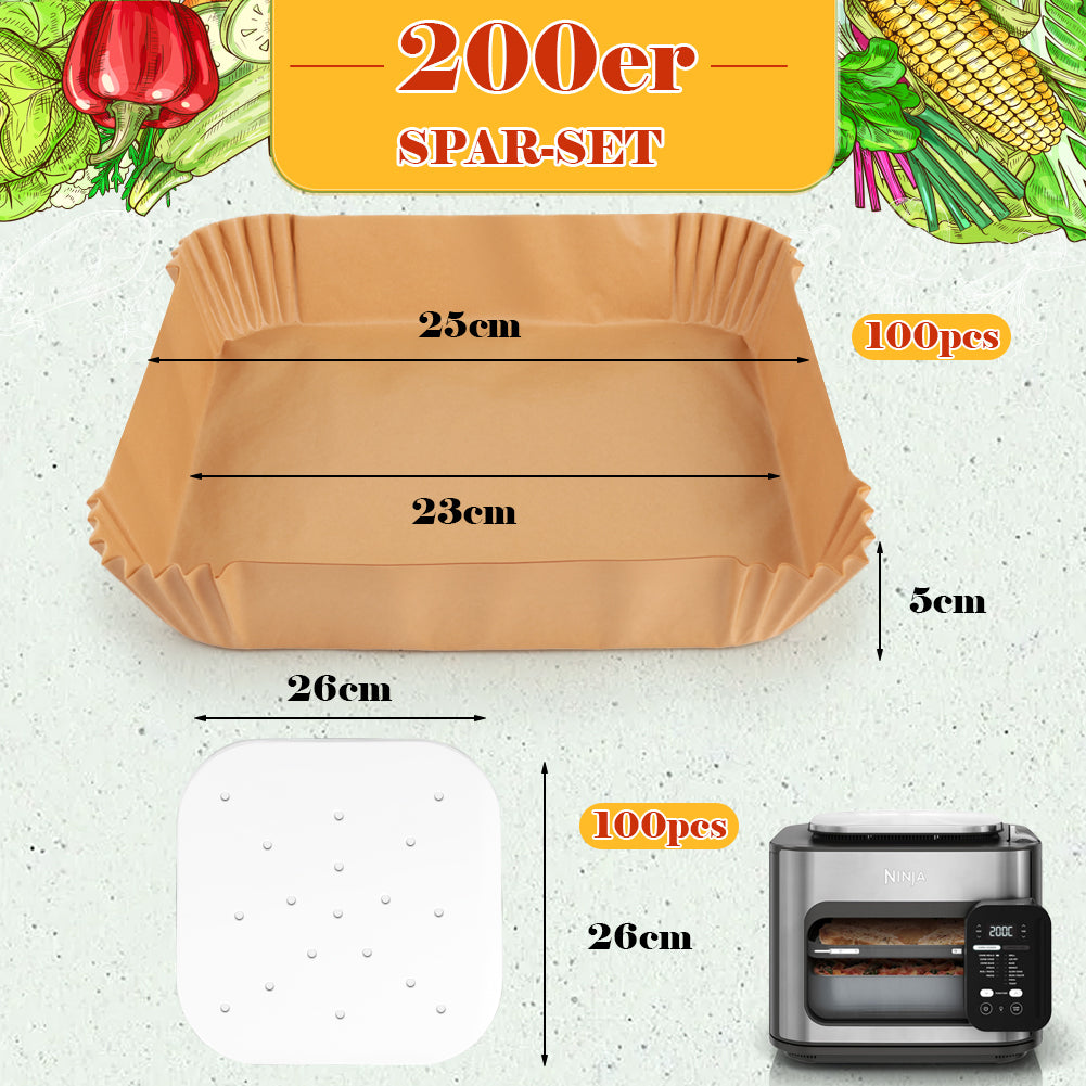 BYKITCHEN 200PCS Air Fryer Liners for Ninja Combi 12-In-1 Multi-Cooker, 100PCS Disposable Air fryer Liners & 100pcs Perforated Parchment Paper, Compatible with Ninja Microwave Oven, Air Fryer SPF700UK