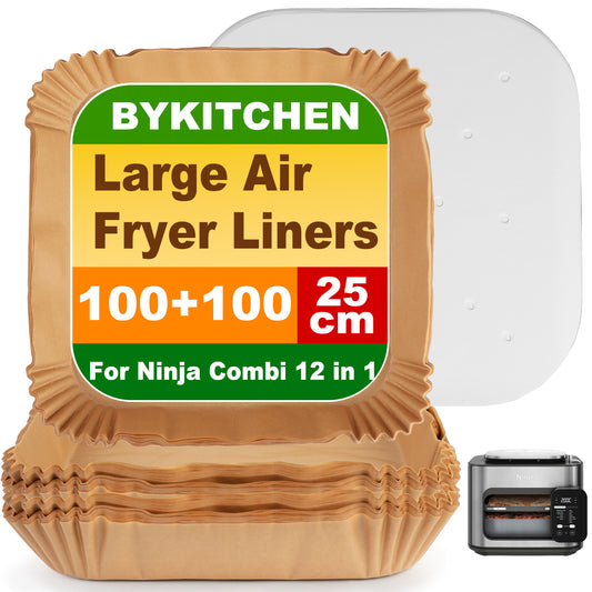 BYKITCHEN 200PCS Air Fryer Liners for Ninja Combi 12-In-1 Multi-Cooker, 100PCS Disposable Air fryer Liners & 100pcs Perforated Parchment Paper, Compatible with Ninja Microwave Oven, Air Fryer SPF700UK