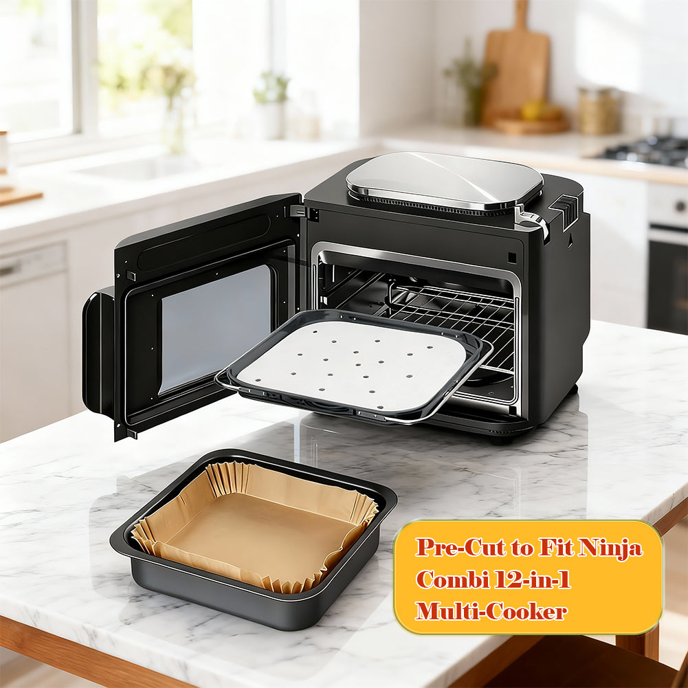 BYKITCHEN 200PCS Air Fryer Liners for Ninja Combi 12-In-1 Multi-Cooker, 100PCS Disposable Air fryer Liners & 100pcs Perforated Parchment Paper, Compatible with Ninja Microwave Oven, Air Fryer SPF700UK