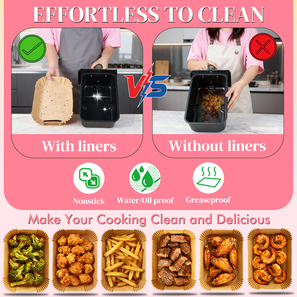 BYKITCHEN 100pcs Air Fryer Liners for Ninja Dual, Air Fryer AF300UK AF400UK Accessories, Disposable Air Fryer Parchment Paper Liner, Compatible with Ninja, Salter, Tower and Other Dual Zone Air Fryer