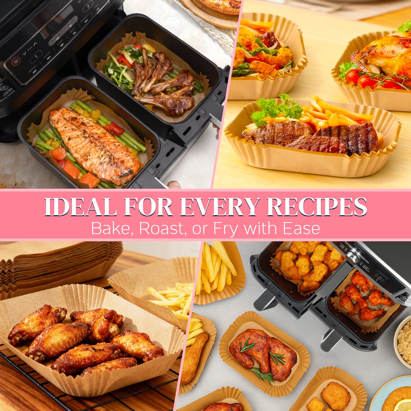 BYKITCHEN 100pcs Air Fryer Liners for Ninja Dual, Air Fryer AF300UK AF400UK Accessories, Disposable Air Fryer Parchment Paper Liner, Compatible with Ninja, Salter, Tower and Other Dual Zone Air Fryer