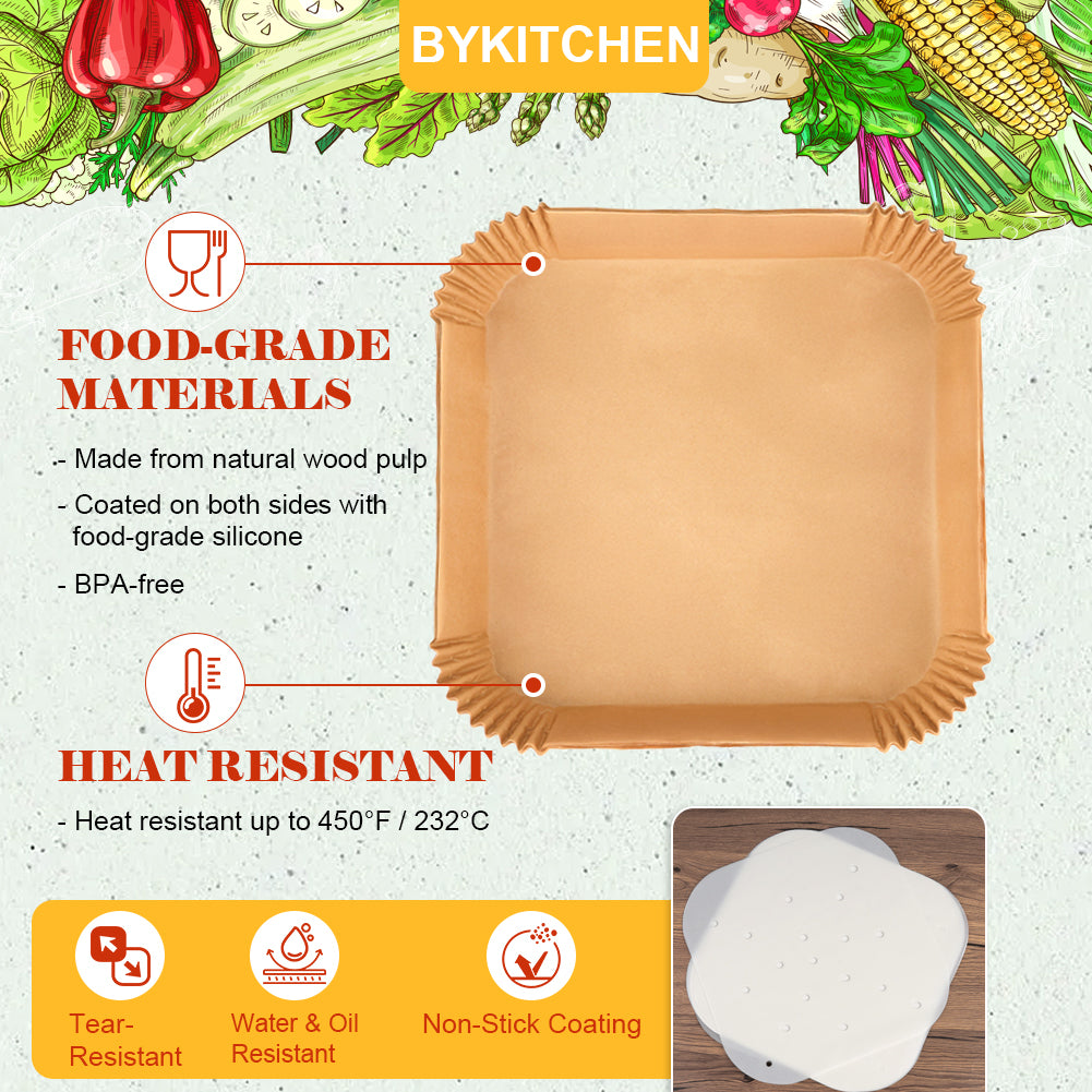 BYKITCHEN 200PCS Air Fryer Liners for Ninja Combi 12-In-1 Multi-Cooker, 100PCS Disposable Air fryer Liners & 100pcs Perforated Parchment Paper, Compatible with Ninja Microwave Oven, Air Fryer SPF700UK