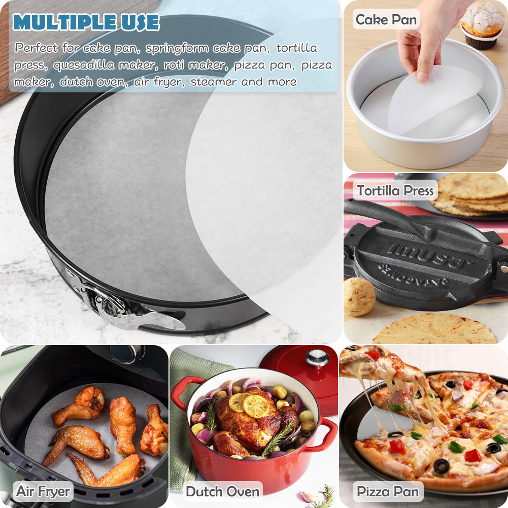 Baking Parchment Rounds, Set of 100, Non Stick 10 Inch Round Parchment Paper/Cake Parchment Circles for Cake Pan, Tortilla Press and so on(7/8/9/12inch Available)