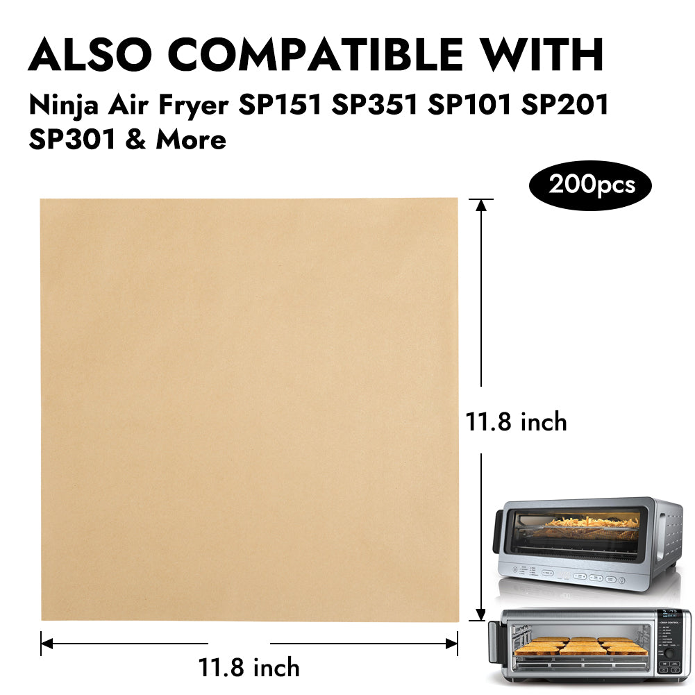 BYKITCHEN 200PCS 12 Inch Air Fryer Parchment Paper, Sandwich Wrapping Paper, Food Basket Liners, Airfryer Liners for Ninja Air Fryer SP101 SP201 SP301 SP151 SP351, Flip Up Toaster Oven Accessories