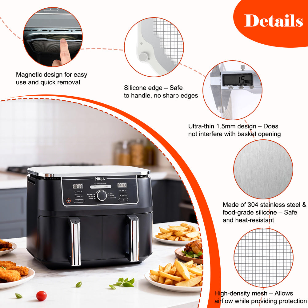 BYKITCHEN Air Fryer Accessories for Ninja Dual 9.5L AF400UK/DZ400UKSTGD/AF400UKCP, 2PCS Magnetic Splatter Guard for Airfryer, Special Compatible with Ninja Foodi Max Double Air Fryer