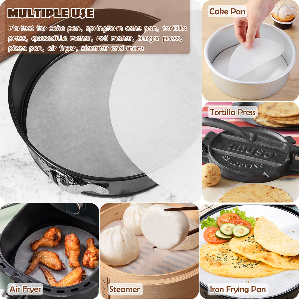 7 Inch Round Parchment Papers - Set of 200, Includes 4.5/5.5/8/9/10/12 Inch Parchment Circles for Springform Cake Tin, Round Cake Tin and More