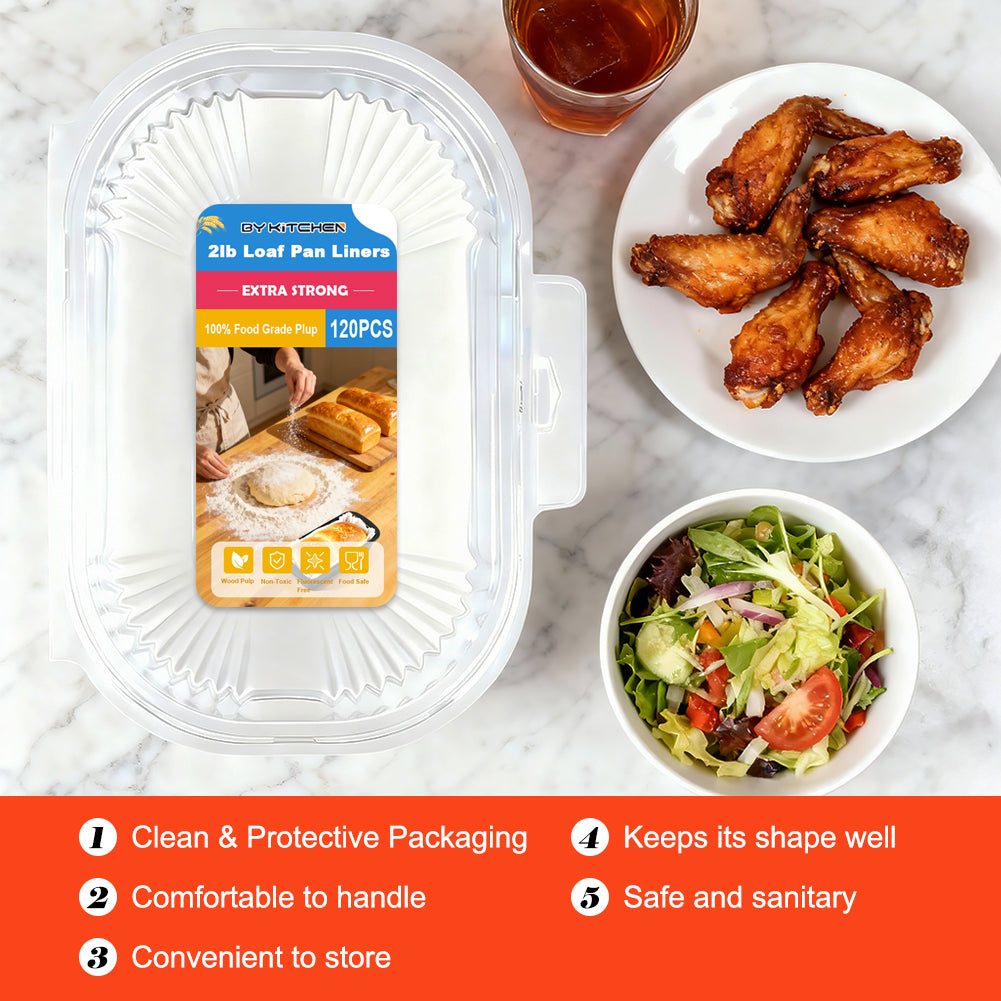 BYKITCHEN 120PCS Loaf Tin Liners for 2LB Bread Tins Baking Bread, Banana Bread, Non-Stick Cake Tin Liners for Loaf Pan, Air Fryer, Microwaves, Oven Safe, Heat Resistant