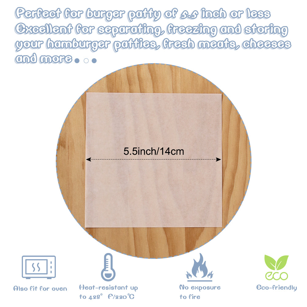 Burger Patty Paper, 5.5 x 5.5in, Set of 300, Patty Paper Squares, Baking Parchment Squares/Hamburger Patty Papers for Separating Burger, Cookies and More