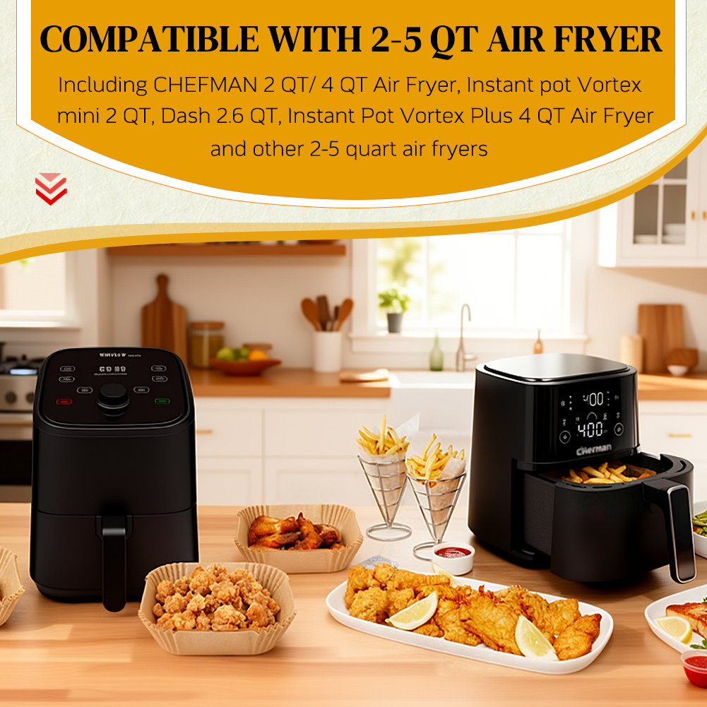 BYKITCHEN 300PCS Air Fryer Liners Square, Airfryer Liners Disposable, 8Inch Greaseproof Parchment Paper Inserts for Air Fryer Baskets, Accessories for Chefman, Russell, Tefal 4L-5.7L (Inner 6.5Inch)
