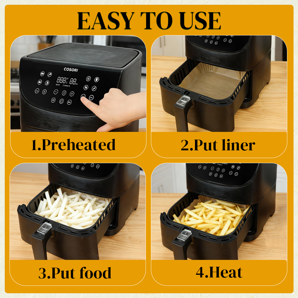 BYKITCHEN 300PCS Air Fryer Liners Square, Airfryer Liners Disposable, 8Inch Greaseproof Parchment Paper Inserts for Air Fryer Baskets, Accessories for Chefman, Russell, Tefal 4L-5.7L (Inner 6.5Inch)
