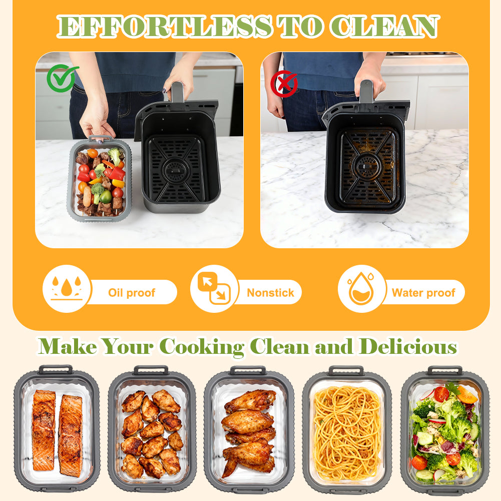 BYKITCHEN Air Fryer Accessories for Ninja Foodi Dual AF400UK / Double Stack SL400UK 9.5L, Glass Baking Dish with Removable Silicone Handle and Lid, Reusable Glass Container for Meal Prep & Storage
