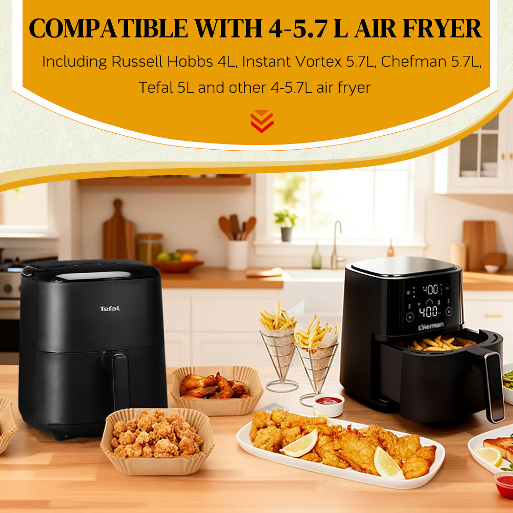 BYKITCHEN 300PCS Air Fryer Liners, 20cm Square Parchment Paper Airfryer Liners Disposable, Fit for 5L-7.5L Baskets, Nonstick Food Grade Air Fryer Accessories for Ninja/Cosori Turbo Tower/Tefal Fryers