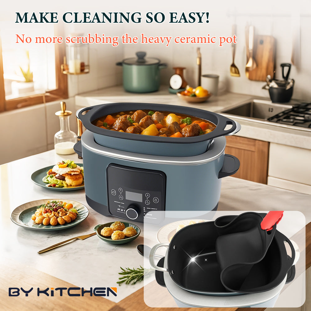 BYKITCHEN Silicone Slow Cooker Liners Compatible with Ninja Foodi Possible Cooker 8 in 1 MC1001UK, MC1001UKSTGD, MC1001UK Series, 2Pcs Reusable Silicone Liner, Ninja Slow Cooker Accessories