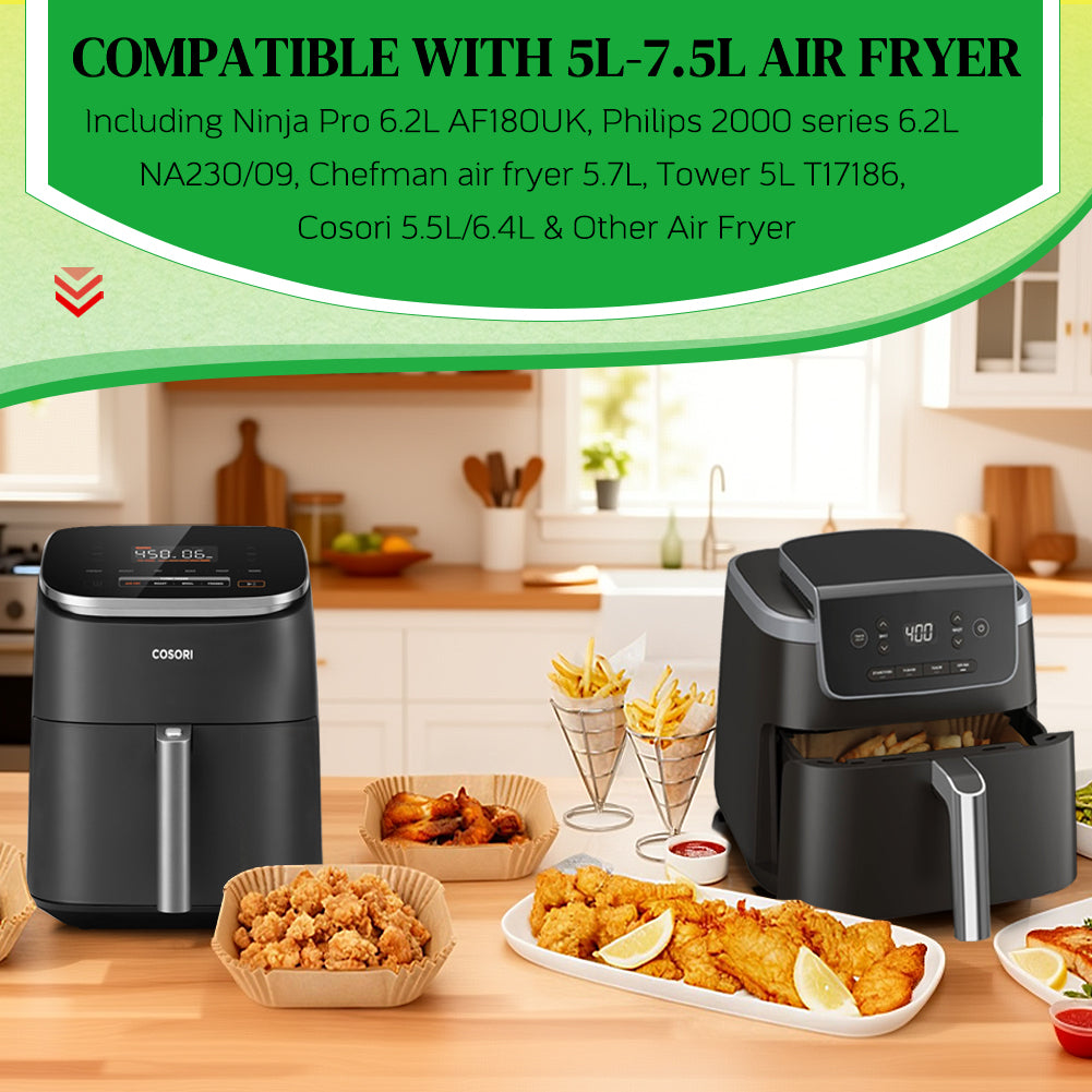 BYKITCHEN 100pcs Air Fryer Paper, 7.9 Inch Large Air Fryer Liner Disposable, Airfryer Accessories, Parchment Paper for Air Fryer, Compatible with COSORI, Ninja Speedi 5.7L, Tower, Salter