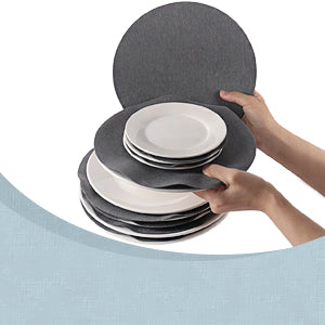 BYKITCHEN Dish Protectors Pads, Gray Dinner Plate Divider Pads, China Storage Protectors for Protecting and Stacking Your Cookware, 30 Pieces & 2 Different Size