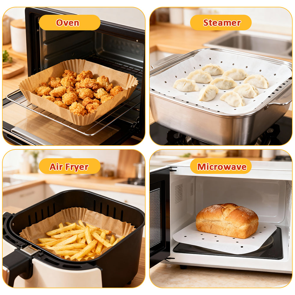 BYKITCHEN 200PCS Air Fryer Liners for Ninja Combi 12-In-1 Multi-Cooker, 100PCS Disposable Air fryer Liners & 100pcs Perforated Parchment Paper, Compatible with Ninja Microwave Oven, Air Fryer SPF700UK
