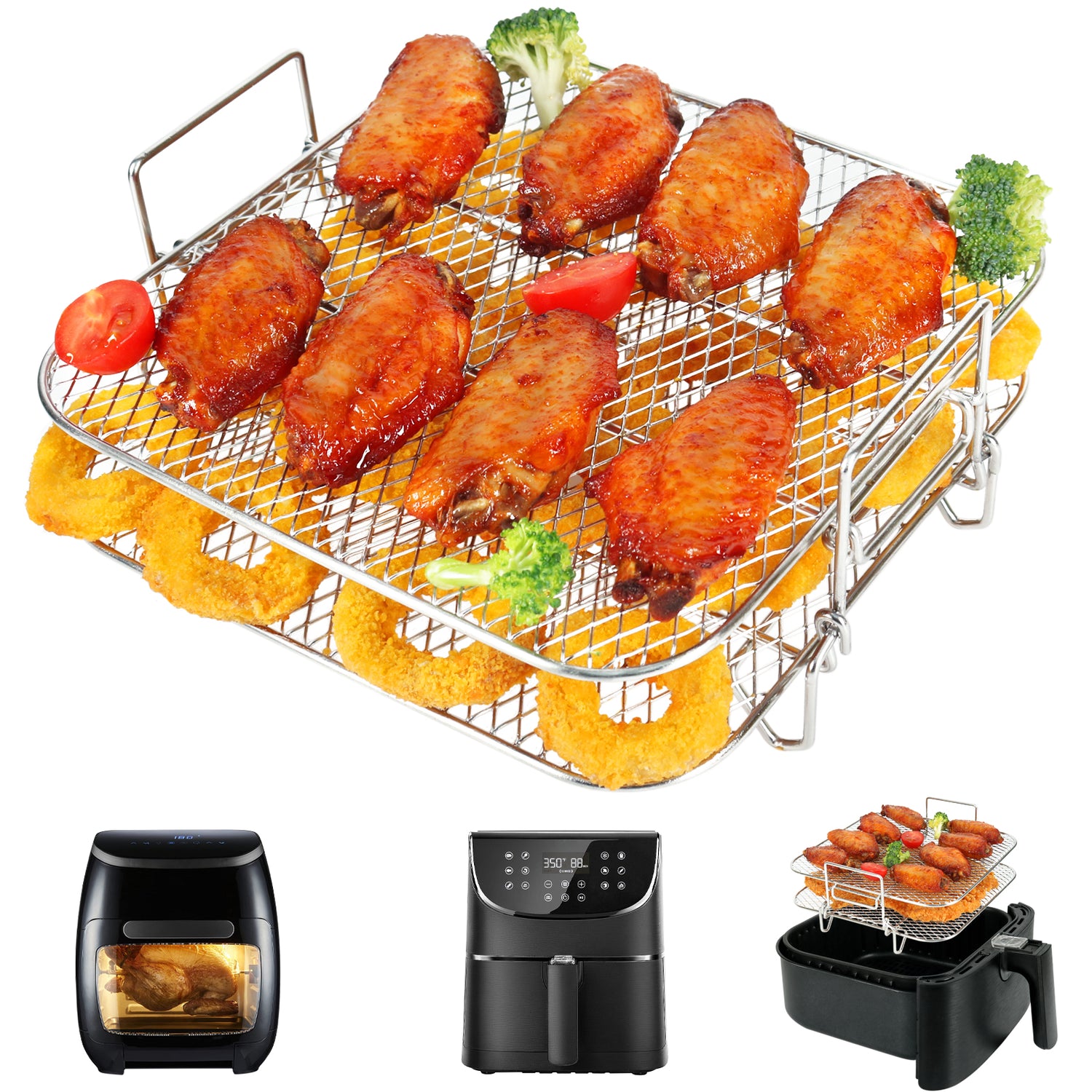 BYKITCHEN Air Fryer Rack for Ninja Dual Air Fryer, 3pcs Stackable