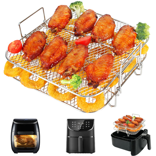 BYKITCHEN Air Fryer Racks, Square 2 Tier Air Fryer Grill/Shelf Rack, Air Fryer Accessories for Cosori XXL 5.5L, Instant Vortex 5.7L/Plus 8.5L, Tefal EasyFry 6.2L/ 6.5L, Gourmia Air Fryer & Tower Oven