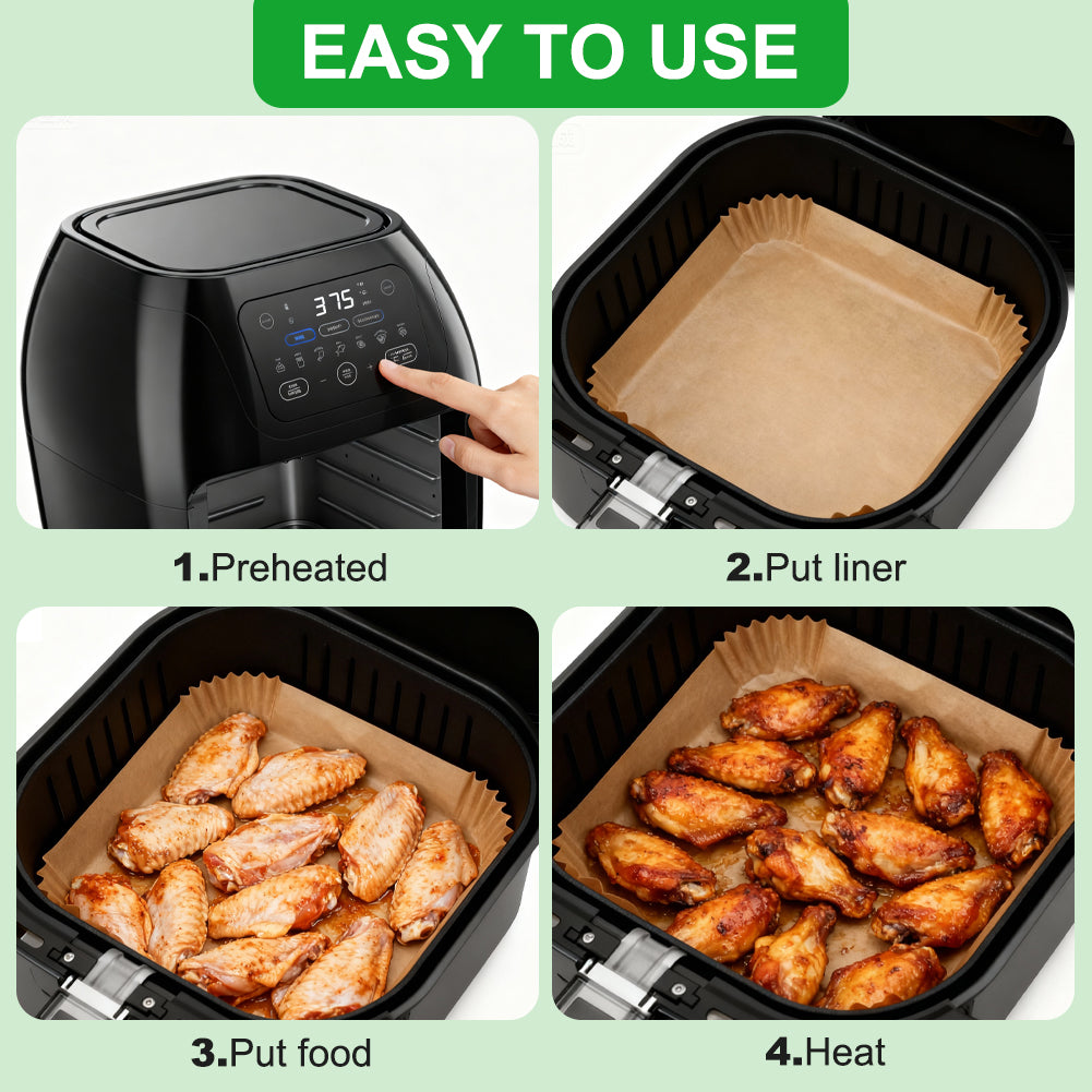 BYKITCHEN Large Air Fryer Liners Disposable, 200PCS 9 Inch Square Parchment Paper Liners for 8L-12L Air Fryer & Oven,Nonstick Food Grade Airfryer Accessories for Russell Hobbs 8.3L