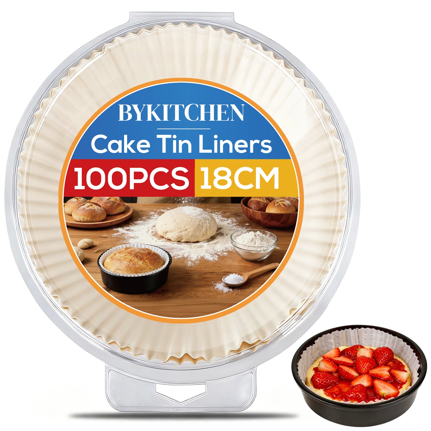 BYKITCHEN 18cm Cake Tin Liners, for 6 Inch & 7 Inch Small Cake Tin & Round Baking Mould, Greaseproof Parchment Paper Liner, Disposable Non-Stick Baking Parchment Paper for Air Fryer (Inner 15cm)