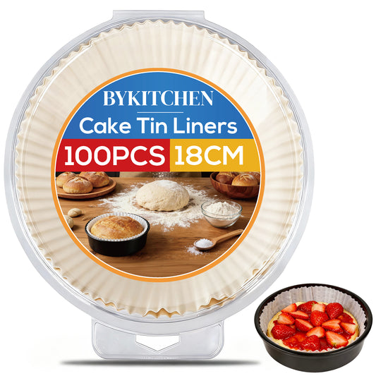 BYKITCHEN 18cm Cake Tin Liners, for 6 Inch & 7 Inch Small Cake Tin & Round Baking Mould, Greaseproof Parchment Paper Liner, Disposable Non-Stick Baking Parchment Paper for Air Fryer (Inner 15cm)