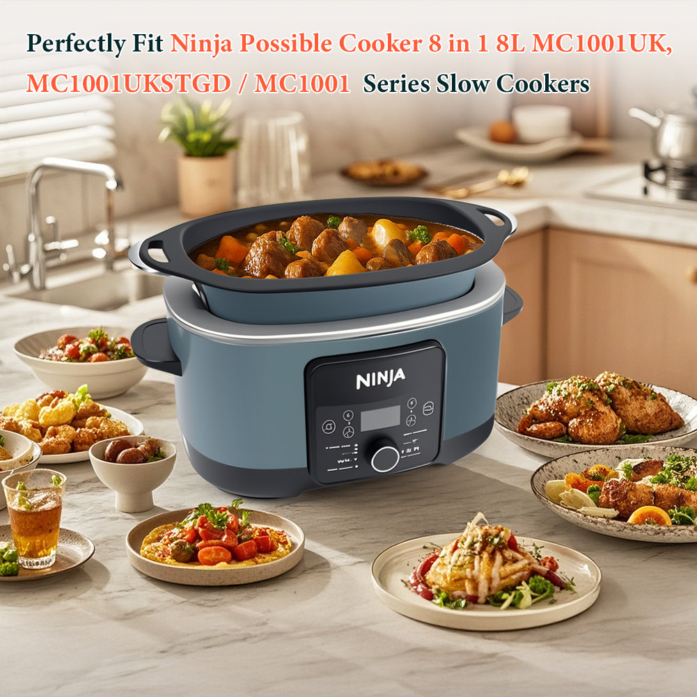 BYKITCHEN Silicone Slow Cooker Liners Compatible with Ninja Foodi Possible Cooker 8 in 1 MC1001UK, MC1001UKSTGD, MC1001UK Series, 2Pcs Reusable Silicone Liner, Ninja Slow Cooker Accessories