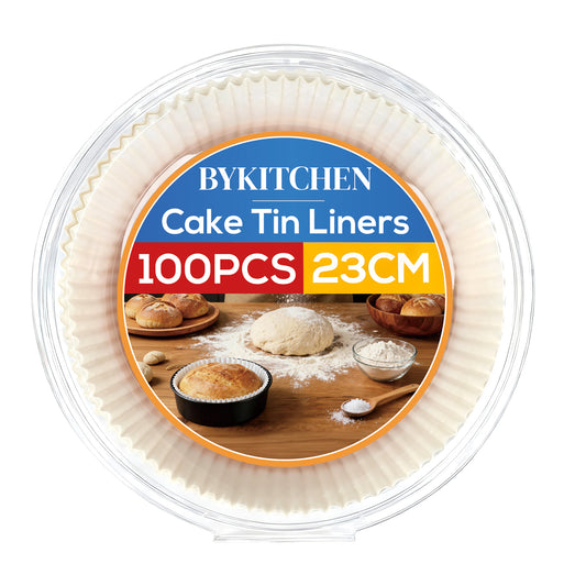BYKITCHEN Round Cake Tin Liners 9 Inch for 23cm Springform Cake Tins & Baking Pan, Greaseproof Parchment Paper Liner, Disposable Non-Stick Baking Parchment Paper for Air Fryer