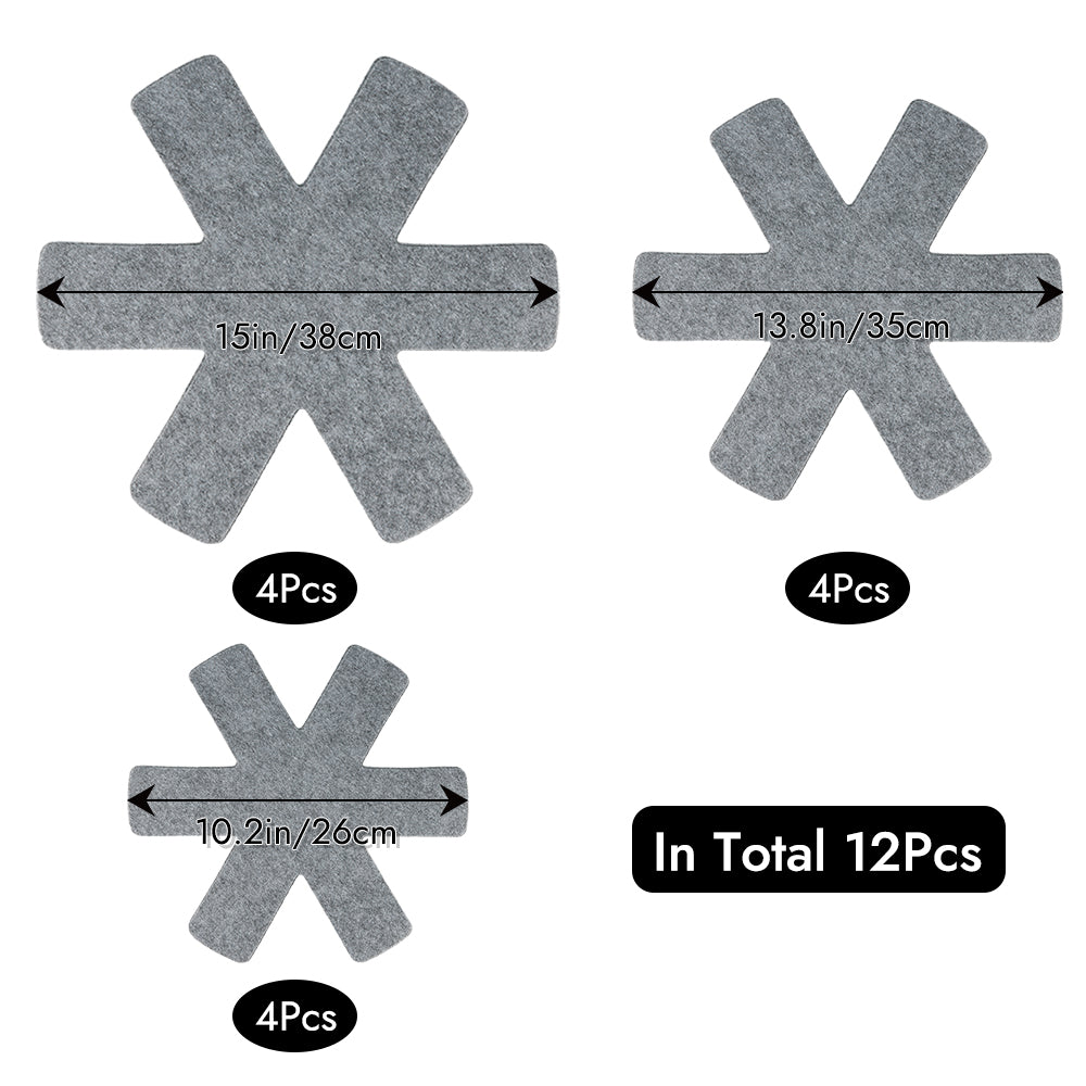 BYKITCHEN Pot and Pan Protectors, Set of 12 and 3 Different Size, Pot Dividers Pads/Stacking Pan Protectors/Pan Separators Pads for Protecting and Separating Pots and Pans