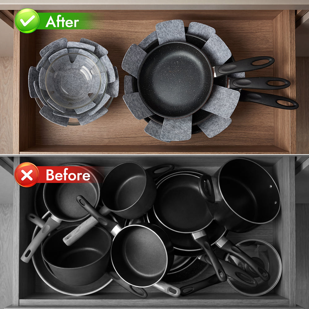 BYKITCHEN Pot and Pan Protectors, Set of 12 and 3 Different Size, Pot Dividers Pads/Stacking Pan Protectors/Pan Separators Pads for Protecting and Separating Pots and Pans