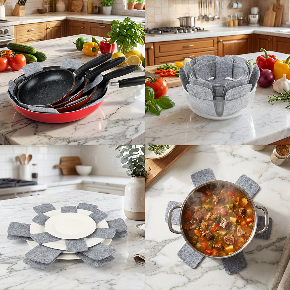 BYKITCHEN Pot and Pan Protectors, Set of 12 and 3 Different Size, Pot Dividers Pads/Stacking Pan Protectors/Pan Separators Pads for Protecting and Separating Pots and Pans