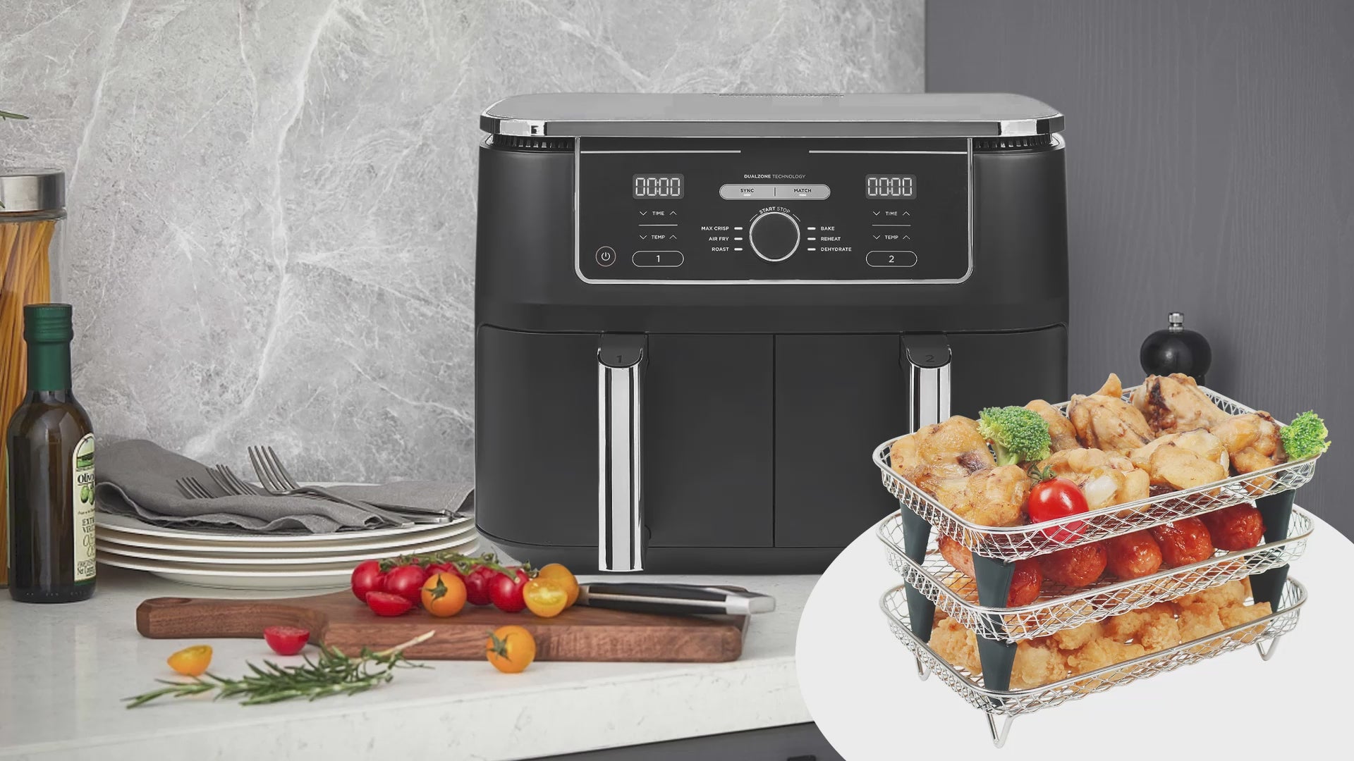 Ninja Foodi Air Fryer Rack Set – 2 Edelstahl-Racks + 100 Pergamentpapiere, Für DZ201/DZ401